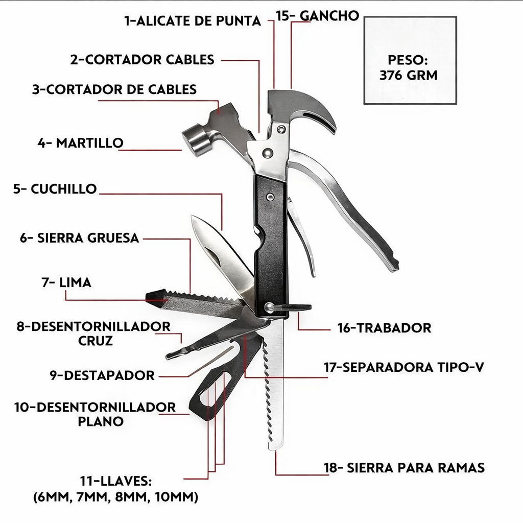 TacTool Pro® 18 en 1 — Multiherramienta de Acero