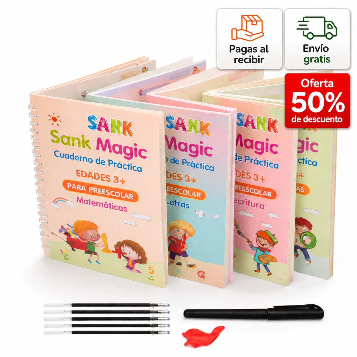 Caligrafía Mágica para Niños – Set de 4 Libros Reutilizables