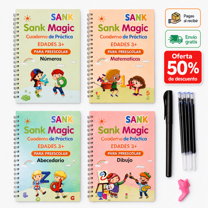 Caligrafía Mágica para Niños – Set de 4 Libros Reutilizables