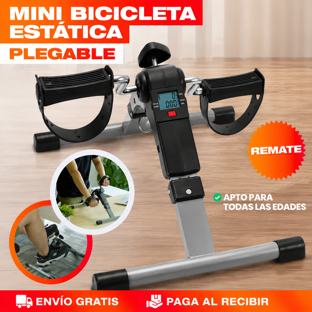 Pedalera Portátil Plegable - Ejercitá Piernas y Brazos en Casa