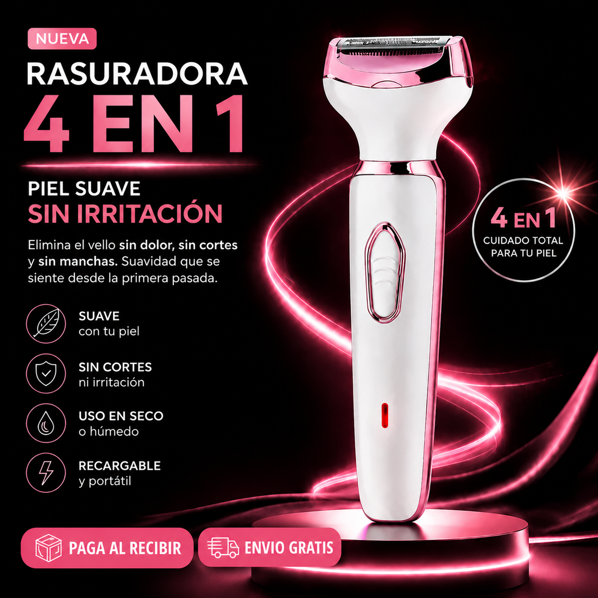 Depiladora 4 en 1 Recargable - Piel Suave Sin Irritación