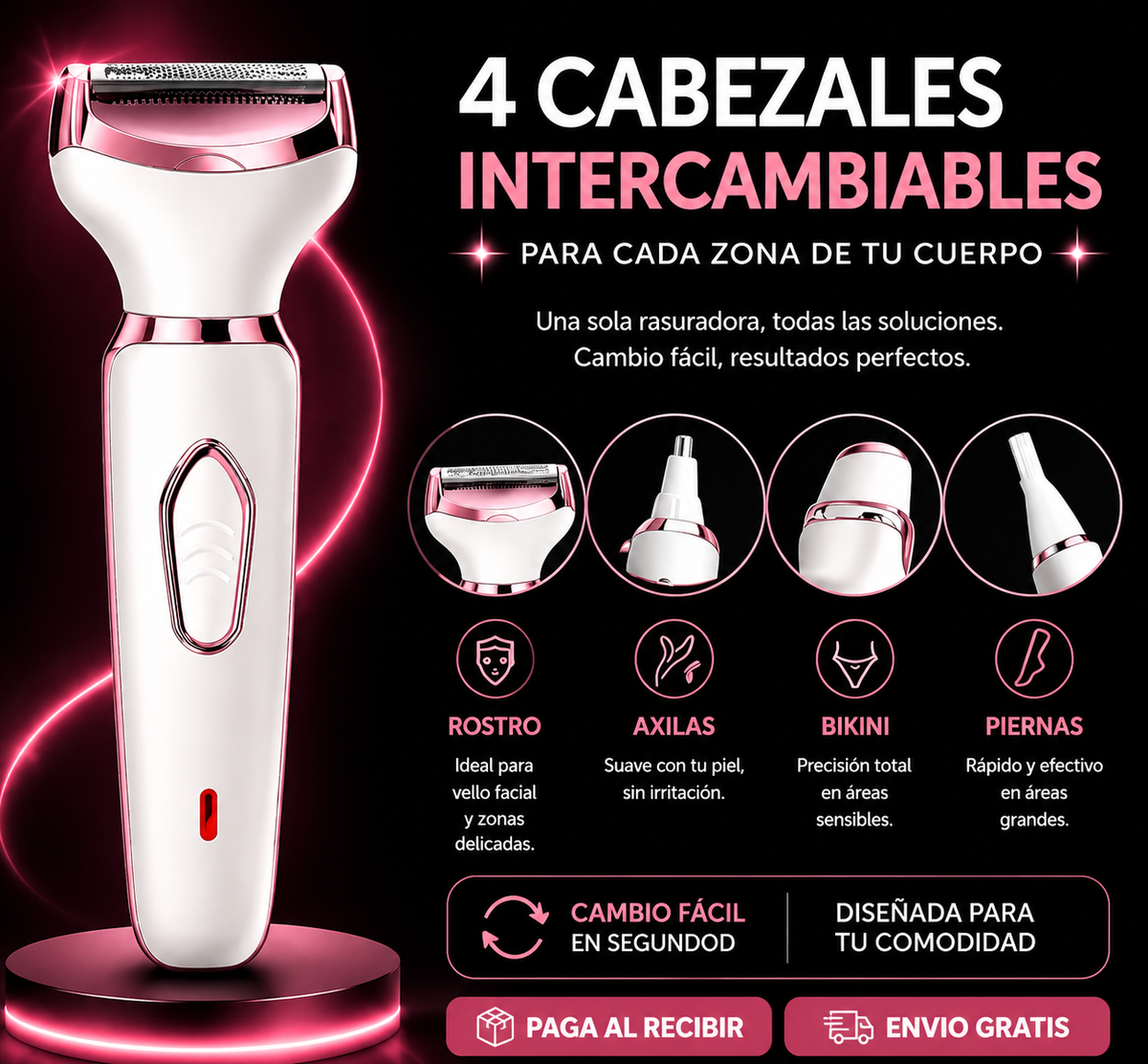 Depiladora 4 en 1 Recargable - Piel Suave Sin Irritación
