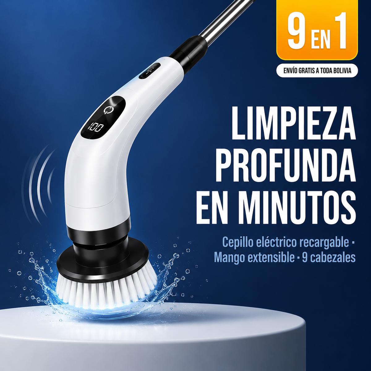 Cepillo Eléctrico 9 en 1 - Limpieza Sin Esfuerzo con Mango Extensible