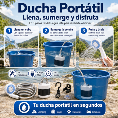 Ducha Portátil Recargable - Agua a Presión Sin Grifo Ni Instalación