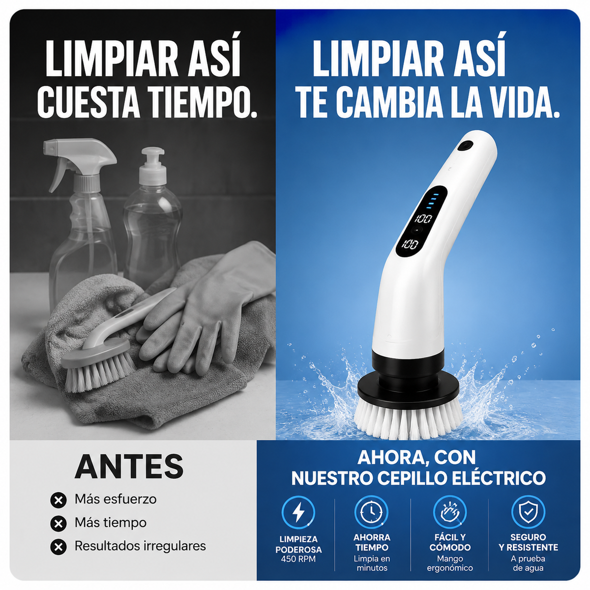 Cepillo Eléctrico 9 en 1 - Limpieza Sin Esfuerzo con Mango Extensible